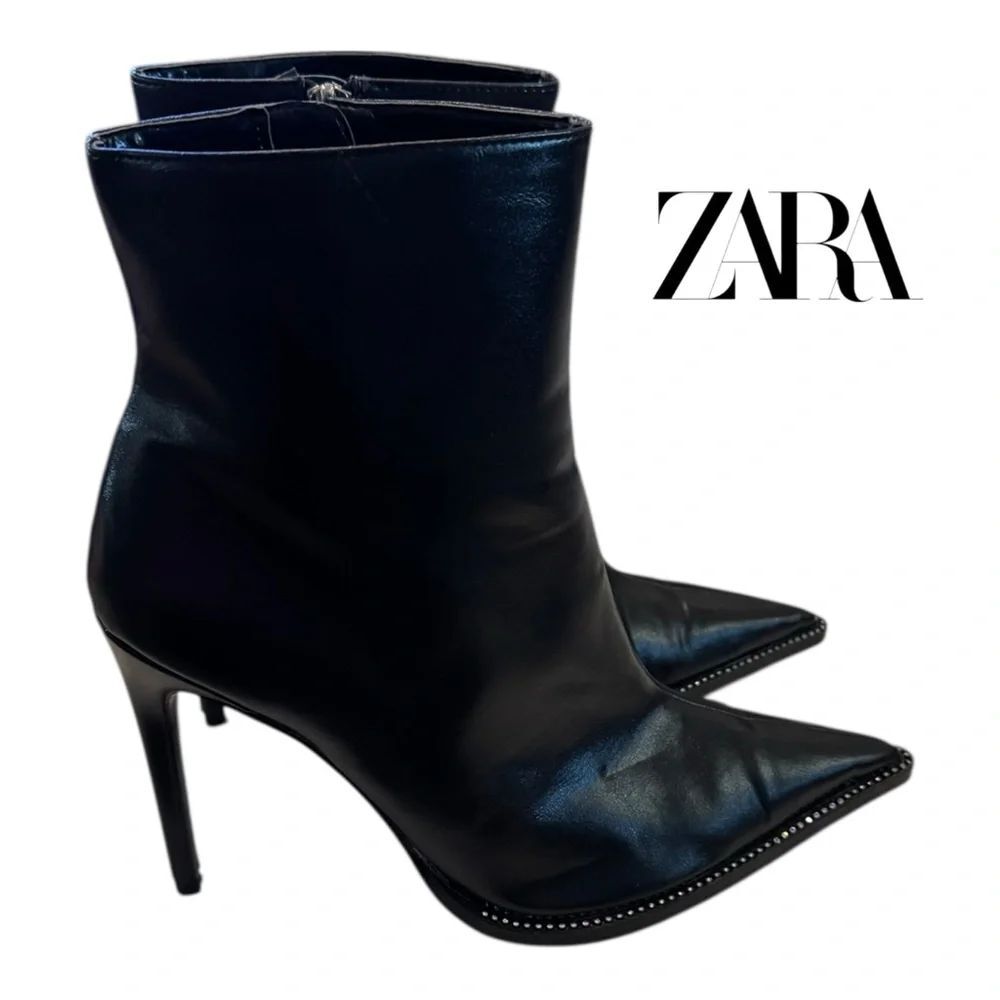 Zara Trafaluc Black Heeled Rhinestone Embellished Ankle Boots Booties 41